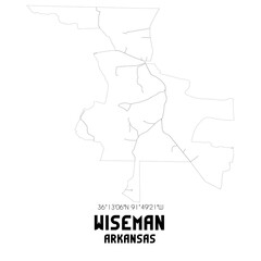 Wiseman Arkansas. US street map with black and white lines.