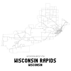 Wisconsin Rapids Wisconsin. US street map with black and white lines.