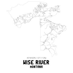 Wise River Montana. US street map with black and white lines.
