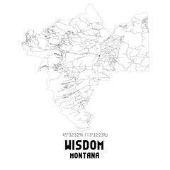 Wisdom Montana. US street map with black and white lines.