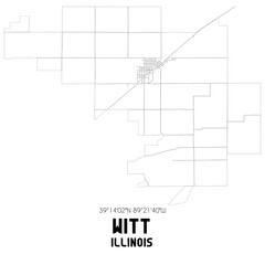 Witt Illinois. US street map with black and white lines.