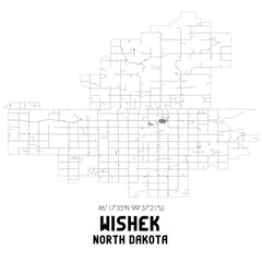 Wishek North Dakota. US street map with black and white lines.