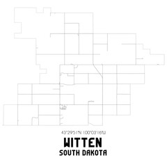Witten South Dakota. US street map with black and white lines.