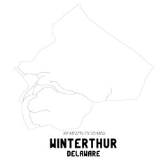 Winterthur Delaware. US street map with black and white lines.