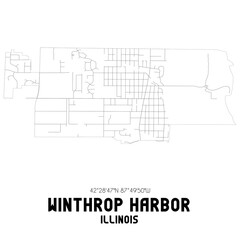 Winthrop Harbor Illinois. US street map with black and white lines.