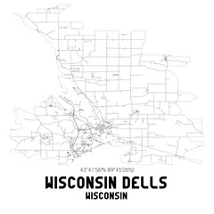 Wisconsin Dells Wisconsin. US street map with black and white lines.