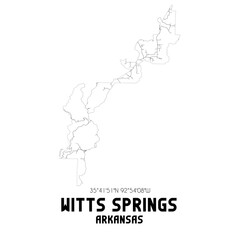 Witts Springs Arkansas. US street map with black and white lines.