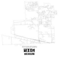 Wixom Michigan. US street map with black and white lines.