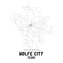 Wolfe City Texas. US street map with black and white lines.