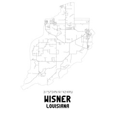 Wisner Louisiana. US street map with black and white lines.