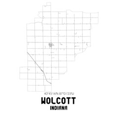 Wolcott Indiana. US street map with black and white lines.