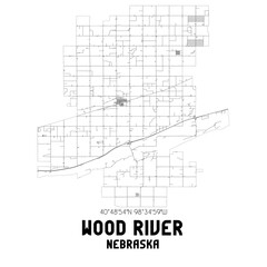 Wood River Nebraska. US street map with black and white lines.