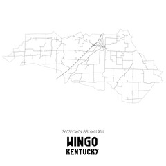 Wingo Kentucky. US street map with black and white lines.