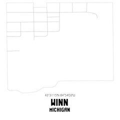 Winn Michigan. US street map with black and white lines.