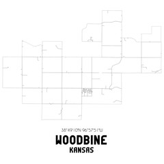 Woodbine Kansas. US street map with black and white lines.