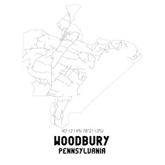 Woodbury Pennsylvania. US street map with black and white lines.
