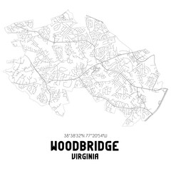Fototapeta na wymiar Woodbridge Virginia. US street map with black and white lines.