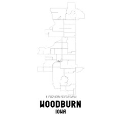 Woodburn Iowa. US street map with black and white lines.