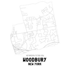 Woodbury New York. US street map with black and white lines.