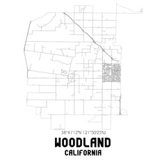 Woodland California. US street map with black and white lines.