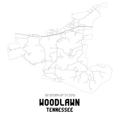Woodlawn Tennessee. US street map with black and white lines.