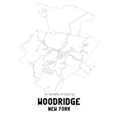 Woodridge New York. US street map with black and white lines.