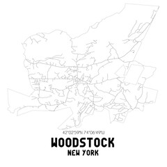 Woodstock New York. US street map with black and white lines.