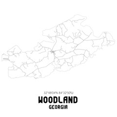 Woodland Georgia. US street map with black and white lines.