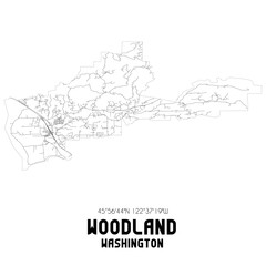 Woodland Washington. US street map with black and white lines.