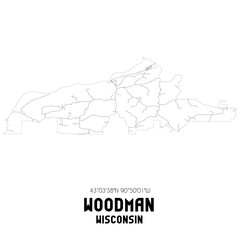 Woodman Wisconsin. US street map with black and white lines.