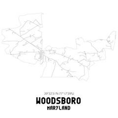 Woodsboro Maryland. US street map with black and white lines.