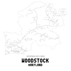 Woodstock Maryland. US street map with black and white lines.
