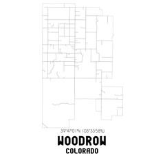 Woodrow Colorado. US street map with black and white lines.