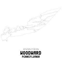 Woodward Pennsylvania. US street map with black and white lines.