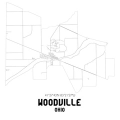 Woodville Ohio. US street map with black and white lines.
