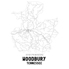 Woodbury Tennessee. US street map with black and white lines.