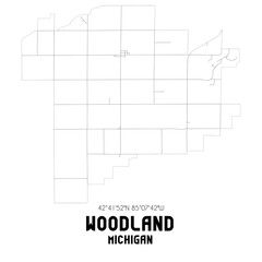 Woodland Michigan. US street map with black and white lines.