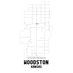 Woodston Kansas. US street map with black and white lines.