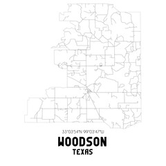 Woodson Texas. US street map with black and white lines.