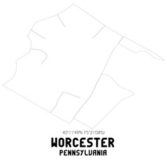Worcester Pennsylvania. US street map with black and white lines.