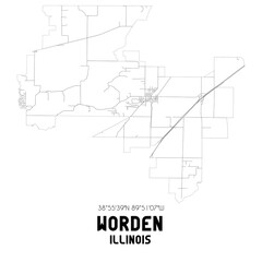 Worden Illinois. US street map with black and white lines.