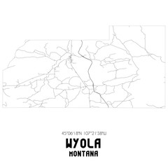 Wyola Montana. US street map with black and white lines.
