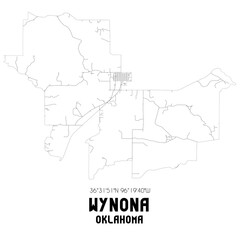 Wynona Oklahoma. US street map with black and white lines.