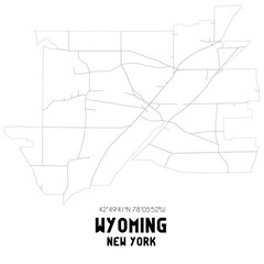 Wyoming New York. US street map with black and white lines.