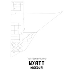 Wyatt Missouri. US street map with black and white lines.