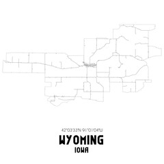 Wyoming Iowa. US street map with black and white lines.