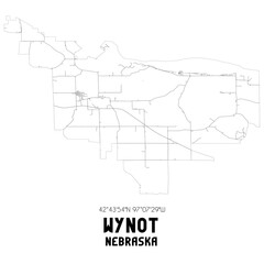 Wynot Nebraska. US street map with black and white lines.