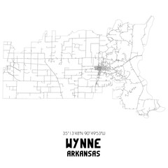 Wynne Arkansas. US street map with black and white lines.