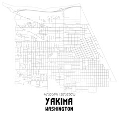 Yakima Washington. US street map with black and white lines.