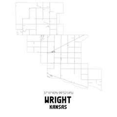Wright Kansas. US street map with black and white lines.